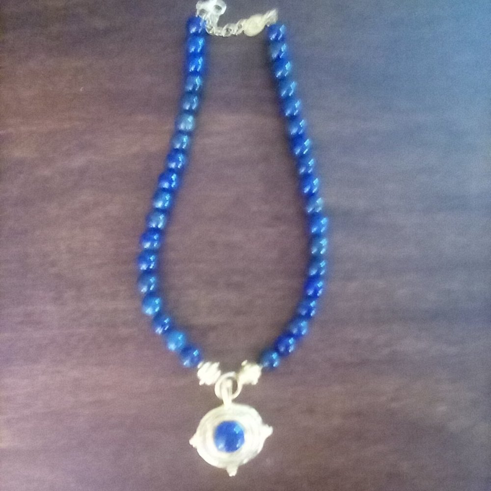 Susan Shaw Blue Beaded Necklace with Pendant